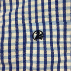 Sick Swanndri embroidered blue and white half button up shirt, tagged S, fits S/M mens best