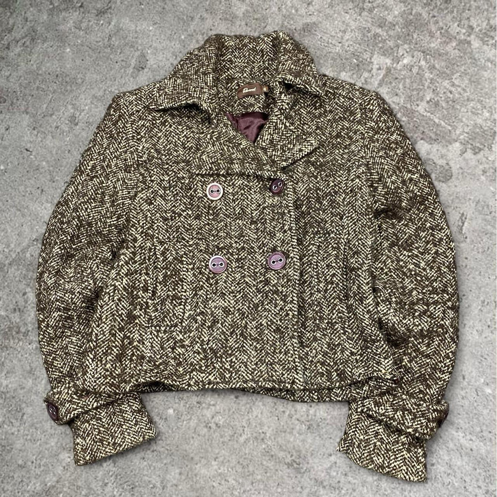 Groovy vintage Revival brown black tweed wool blend jacket, tagged size 6
