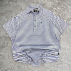 Sick Swanndri embroidered blue and white half button up shirt, tagged S, fits S/M mens best