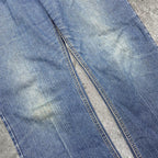 Cute 2000s bootcut low rise embroidered washed jeans, measures 34W x 35.5” outseam length