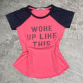 Cute 2000s pink ‘Woke up like this’ top, fits XS, refer to measurements for sizing 📸📏