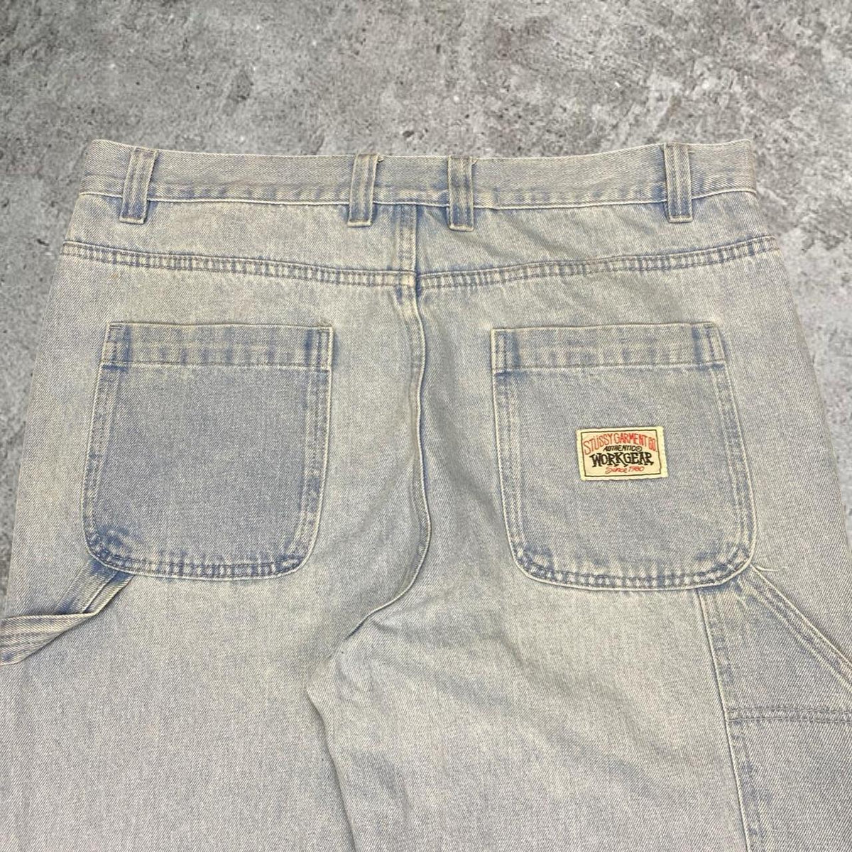 Sick Stussy workwear double knee baggy jeans, measures 37W x 30.5” inseam, 41” outseam