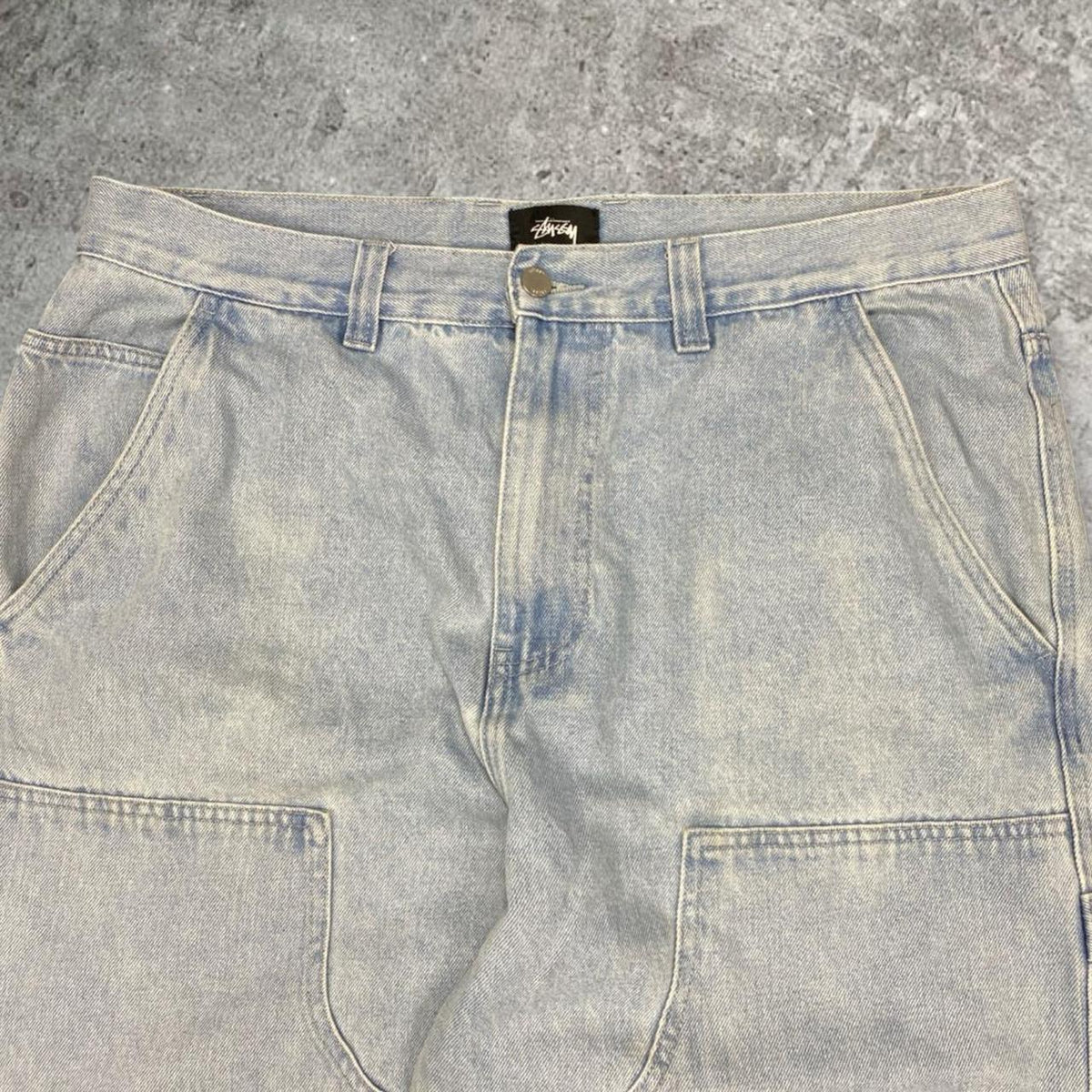 Sick Stussy workwear double knee baggy jeans, measures 37W x 30.5” inseam, 41” outseam