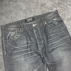 Sick 2000s Y2K washed black/ grey straight cut/ bootcut jeans, measures 37W x 28.5L