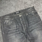 Sick 2000s Y2K washed black/ grey straight cut/ bootcut jeans, measures 37W x 28.5L