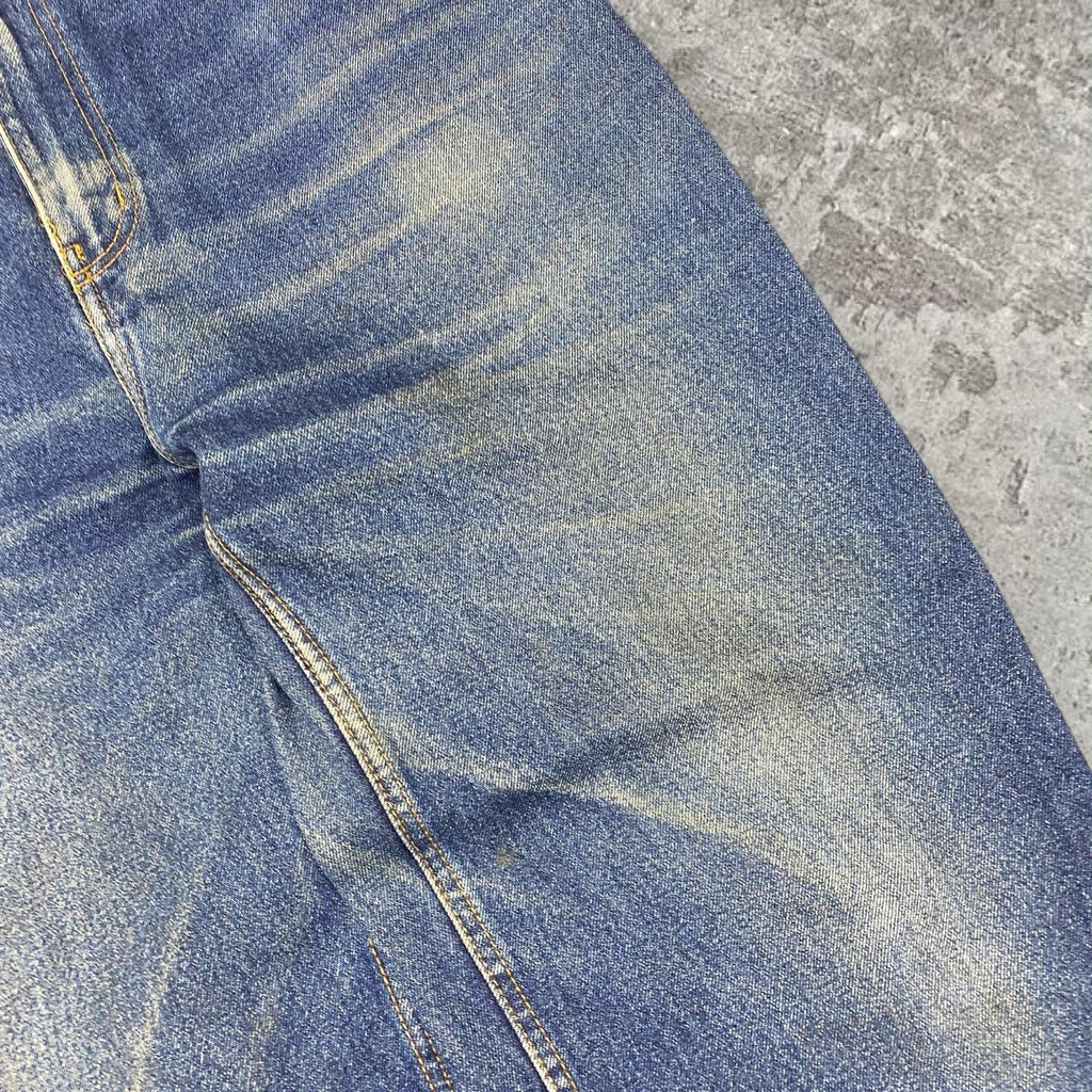 Sick wide leg tapered washed Stag workwear 14oz denim jeans, measures 35W x 40” outseam length