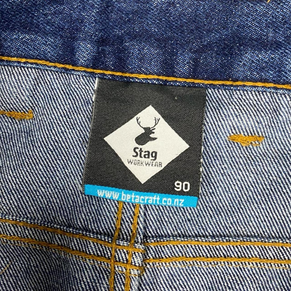 Sick wide leg tapered washed Stag workwear 14oz denim jeans, measures 35W x 40” outseam length