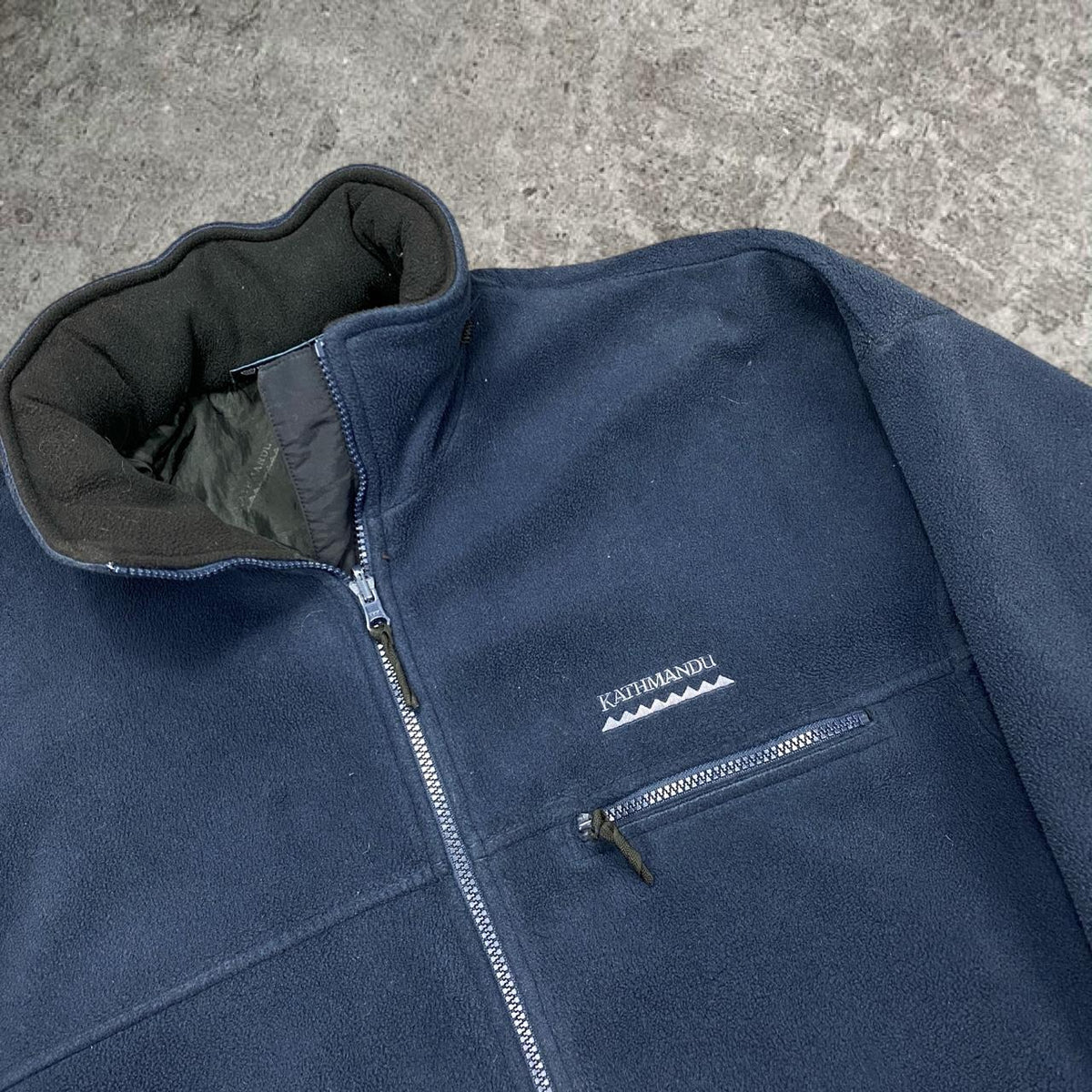 Sick vintage navy Kathmandu embroidered Altica zip up thick fleece, fits L/XL mens best