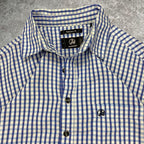 Sick Swanndri embroidered blue and white half button up shirt, tagged S, fits S/M mens best
