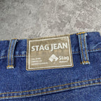 Sick wide leg tapered washed Stag workwear 14oz denim jeans, measures 35W x 40” outseam length