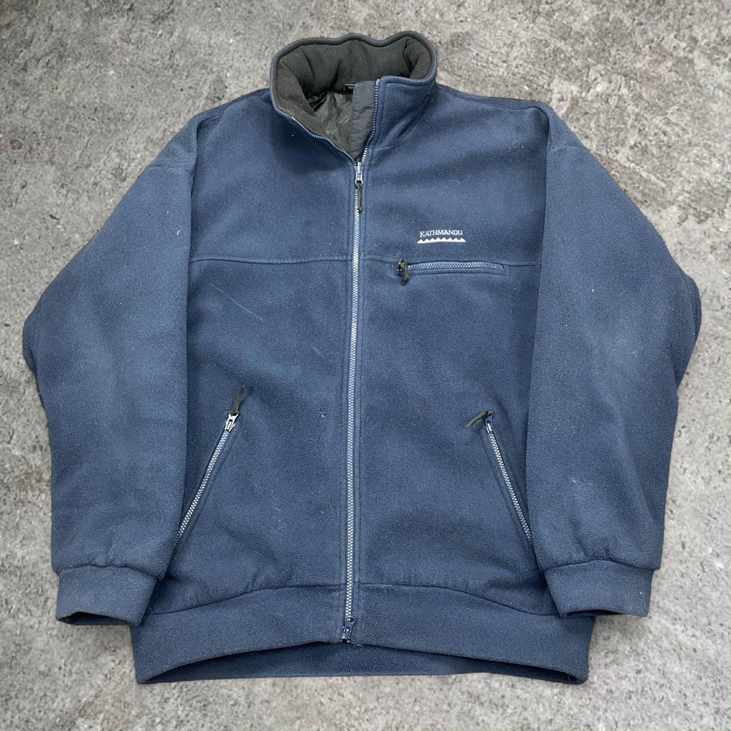 Sick vintage navy Kathmandu embroidered Altica zip up thick fleece, fits L/XL mens best