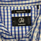 Sick Swanndri embroidered blue and white half button up shirt, tagged S, fits S/M mens best