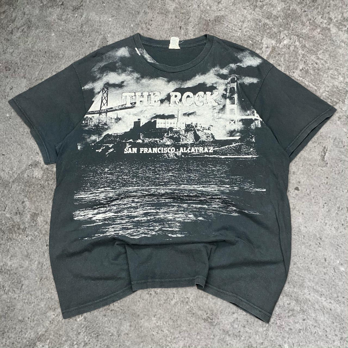 Sick vintage Alcatraz San Fran AOP style tee, fits L mens best