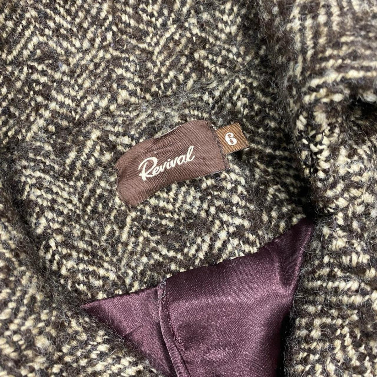 Groovy vintage Revival brown black tweed wool blend jacket, tagged size 6
