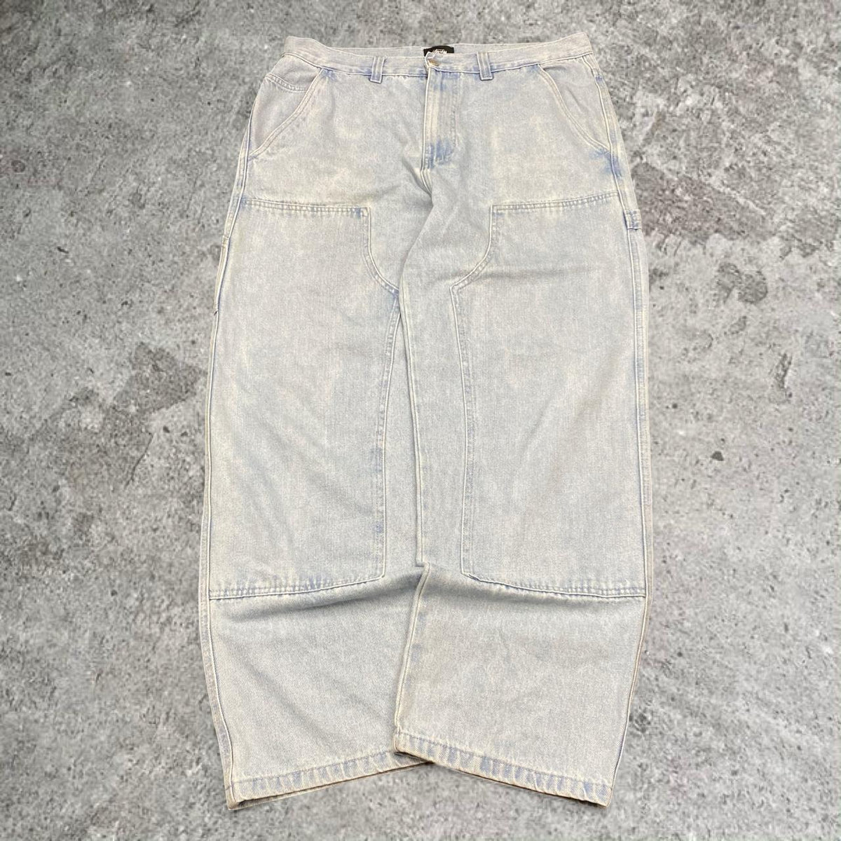 Sick Stussy workwear double knee baggy jeans, measures 37W x 30.5” inseam, 41” outseam