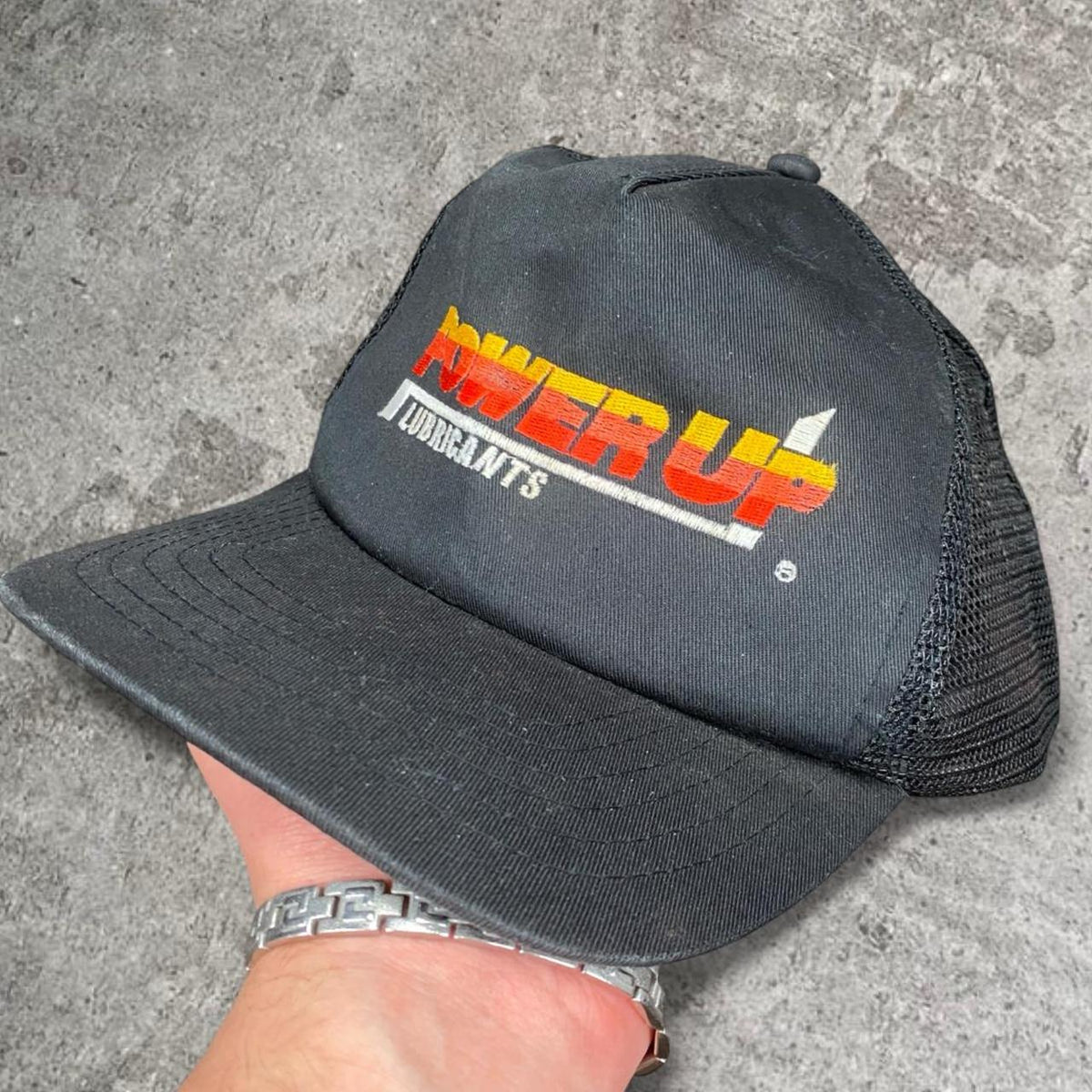 Sick vintage trucker embroidered Power zip Lubricants cap, OSFA